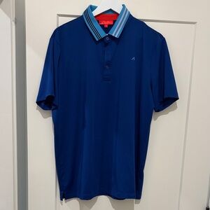 Elegant REDVANLY Navy Polo Shirt with Striped Collar